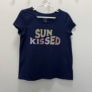 Crown & Ivy | Blue Sparkle Glitter Sun Kissed Short Sleeve Top Girls Size 5